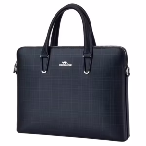 Checkered Oxford double zipper bag - Navy