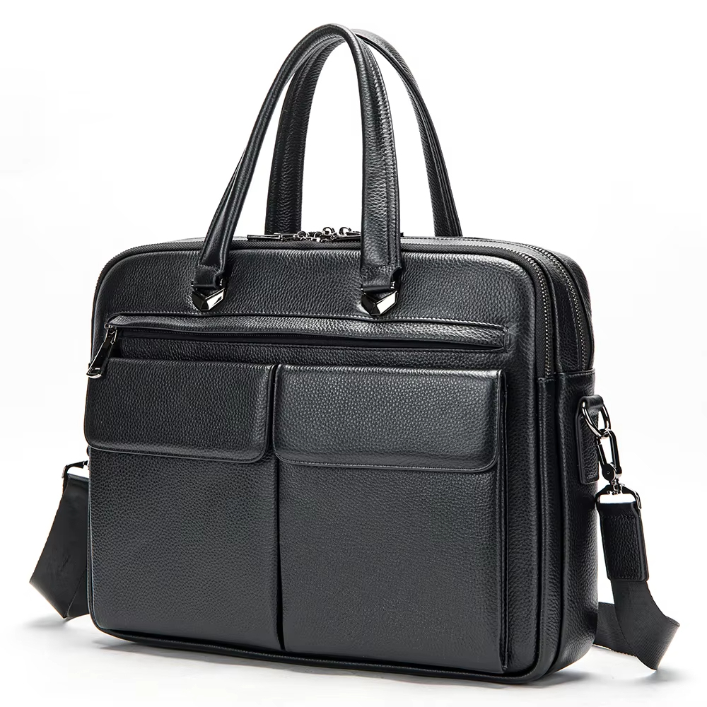 100% Genuine Leather Double Zipper Bag