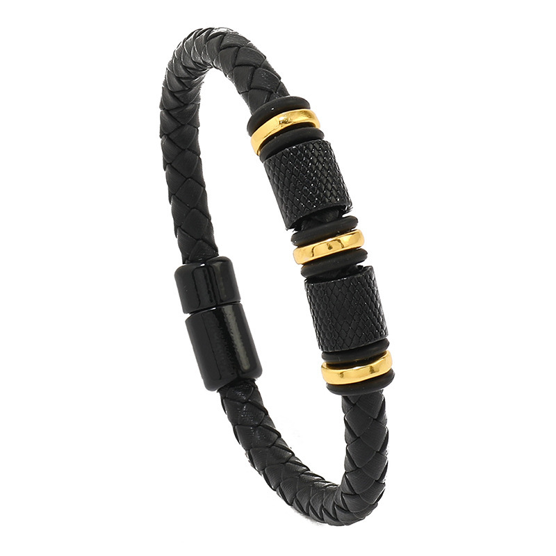 Genuine Leather Hand Bracelet With Gold Trim design