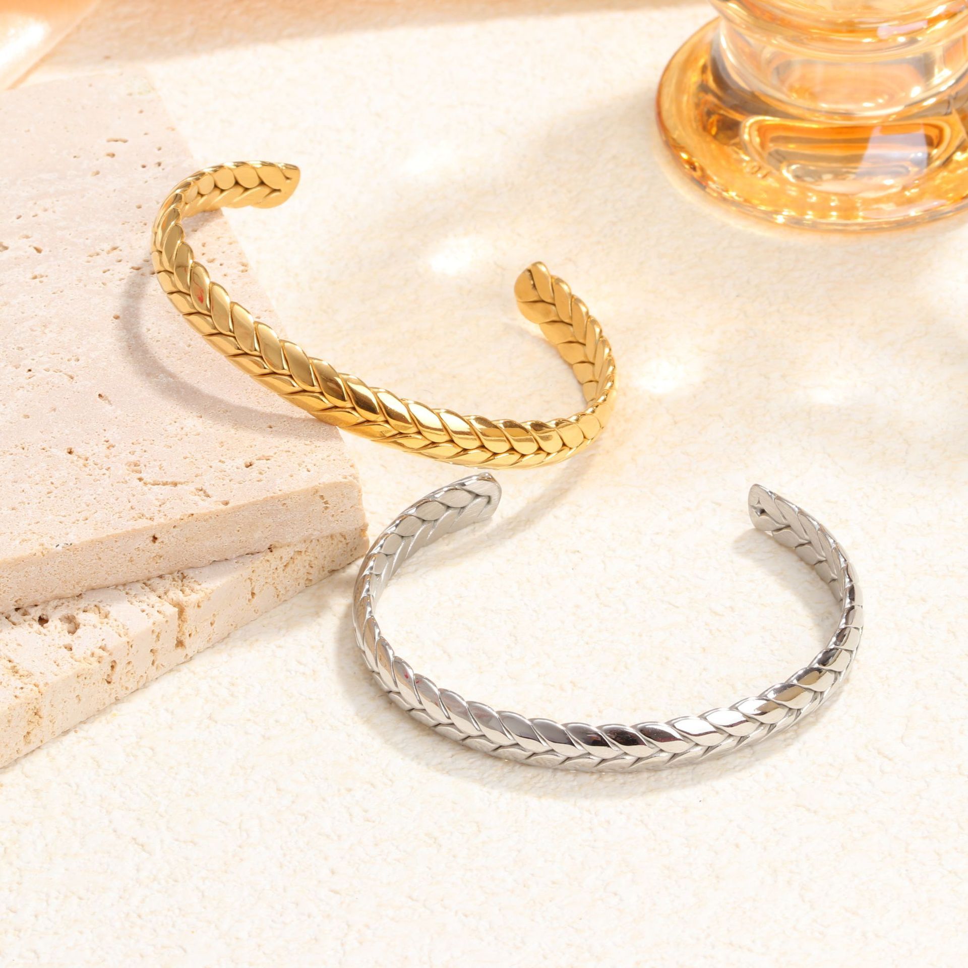 Leaf Designed Stainless Steel Cuff Bracelet